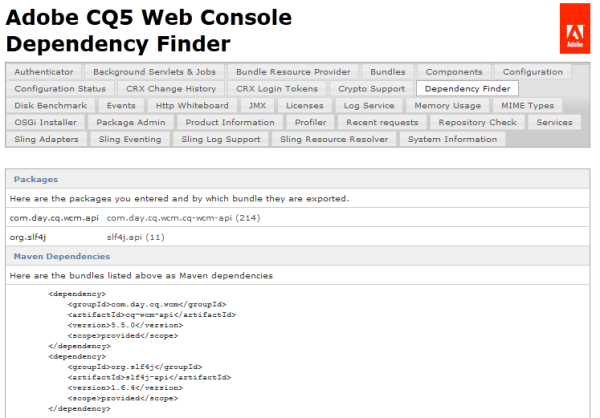Screenshot of the Dependency Finder Results