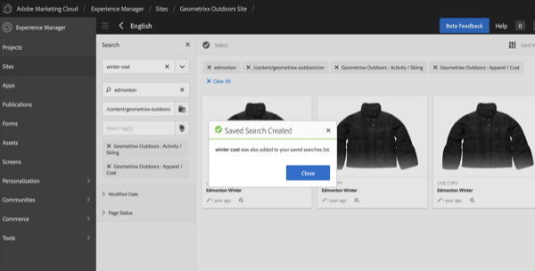 Saved Search Confirmation